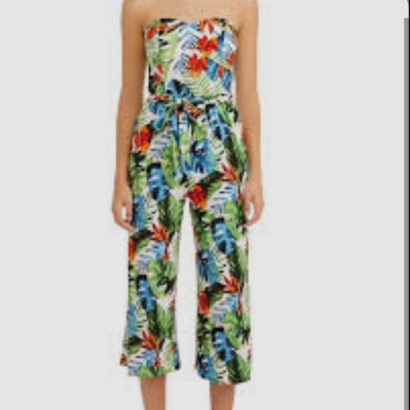 No Boundaries Pants - No Boundaries Strapless Tropical Floral Jumpsuit Size XS Wide Leg Summer Romper